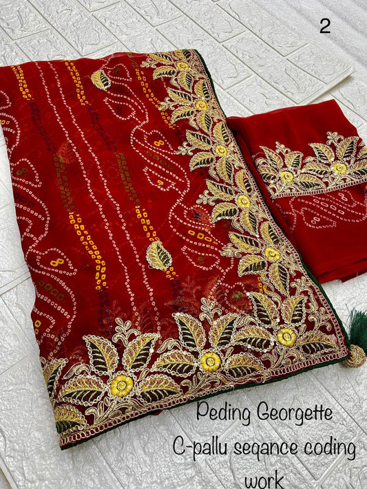 Beautiful Peding Georgette Bandhani Saree SR 6-0110 - D2i World