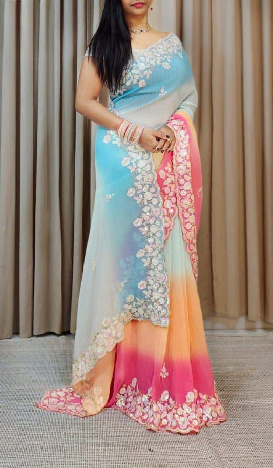 Georgette With Crush Pattern Saree SR 18-0512 - D2i World