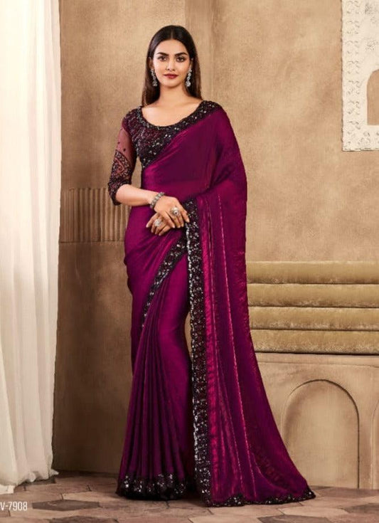 Satin Silk Embroidery Saree H2/SR/12/241605 - D2i World